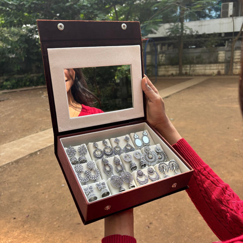Premium Mirror Box With 12 Unique  jhumkas And Name