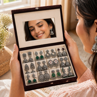 Premium Mirror Box With 12 Unique  jhumkas And Name